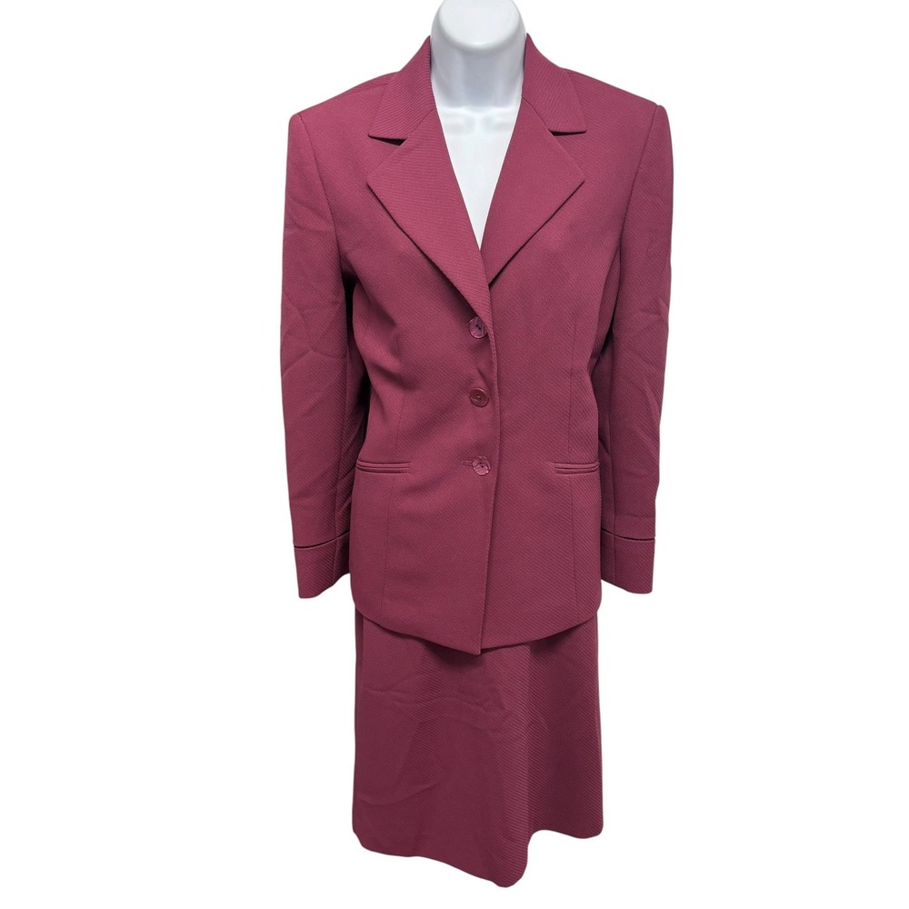 Kasper Women's Petite 10P Berry Pink 2 Piece Skirt Suit Blazer Set RN 50610